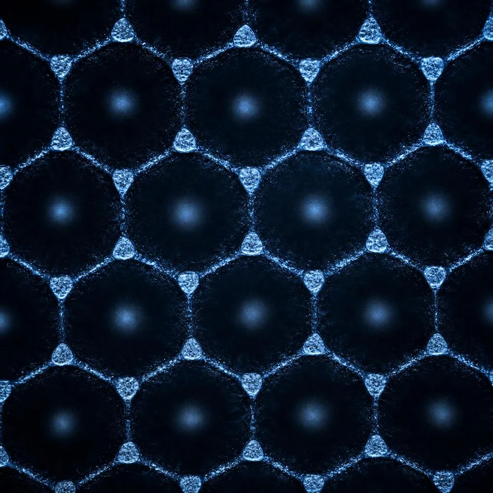 Macrofotografía de la geometría de grabado Hexa 60°, celdas hexagonales regulares